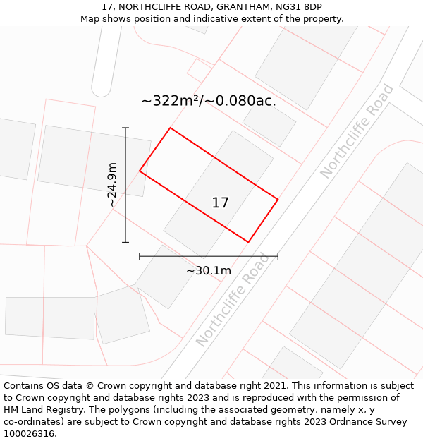 17, NORTHCLIFFE ROAD, GRANTHAM, NG31 8DP: Plot and title map