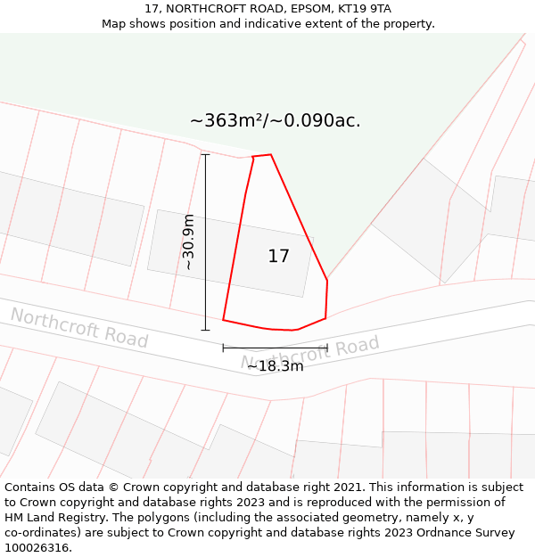 17, NORTHCROFT ROAD, EPSOM, KT19 9TA: Plot and title map