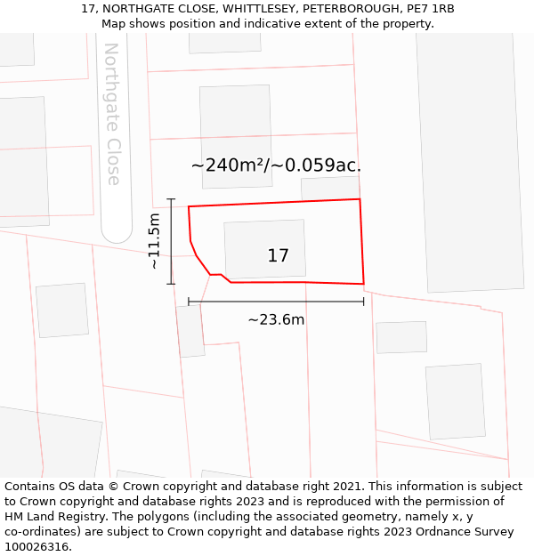 17, NORTHGATE CLOSE, WHITTLESEY, PETERBOROUGH, PE7 1RB: Plot and title map