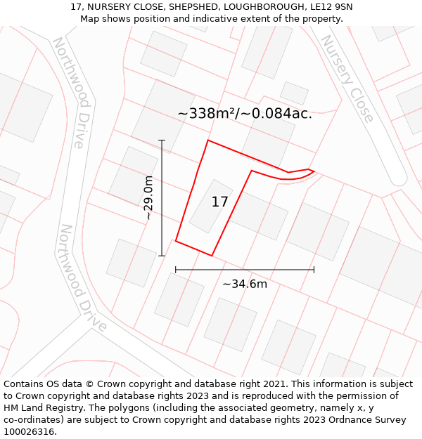 17, NURSERY CLOSE, SHEPSHED, LOUGHBOROUGH, LE12 9SN: Plot and title map