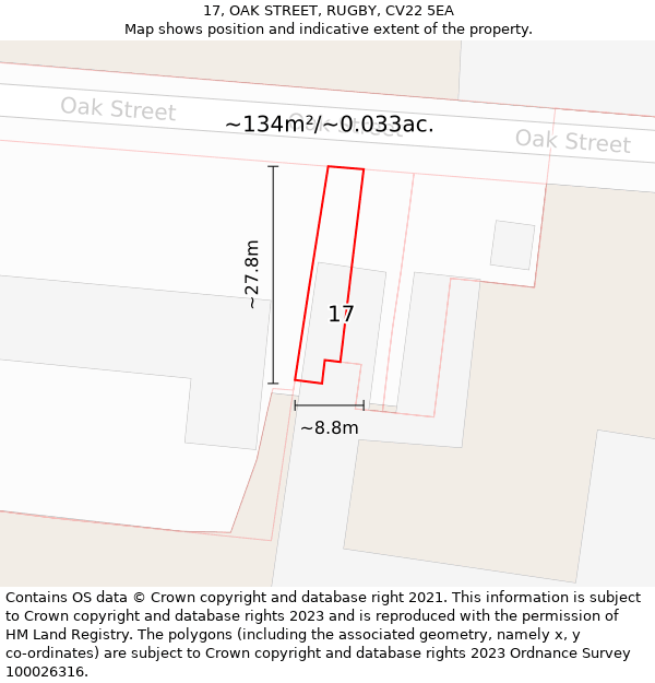 17, OAK STREET, RUGBY, CV22 5EA: Plot and title map