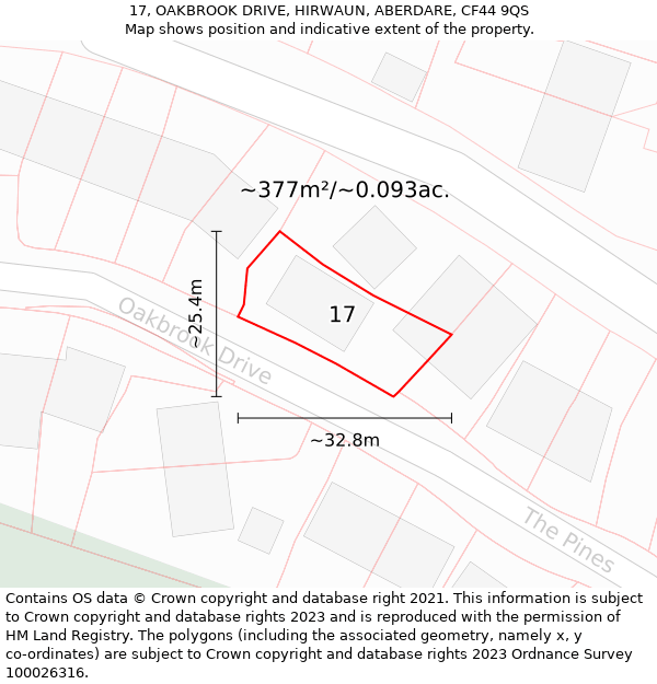 17, OAKBROOK DRIVE, HIRWAUN, ABERDARE, CF44 9QS: Plot and title map