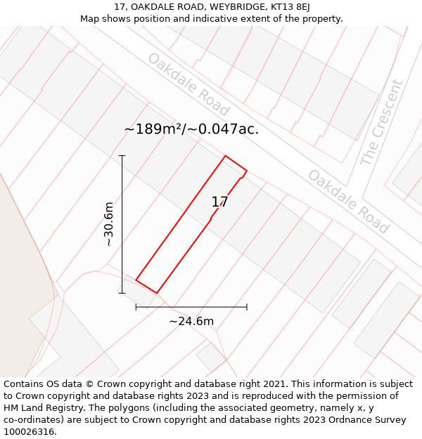 17, OAKDALE ROAD, WEYBRIDGE, KT13 8EJ: Plot and title map