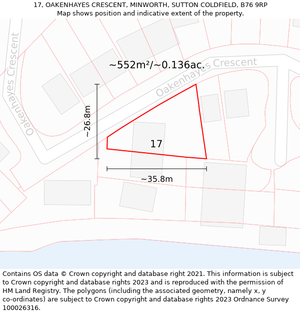 17, OAKENHAYES CRESCENT, MINWORTH, SUTTON COLDFIELD, B76 9RP: Plot and title map