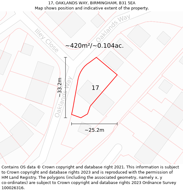 17, OAKLANDS WAY, BIRMINGHAM, B31 5EA: Plot and title map