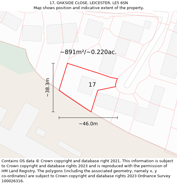 17, OAKSIDE CLOSE, LEICESTER, LE5 6SN: Plot and title map