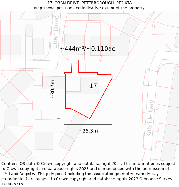 17, OBAN DRIVE, PETERBOROUGH, PE2 6TA: Plot and title map