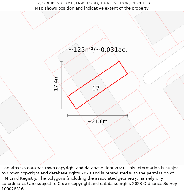 17, OBERON CLOSE, HARTFORD, HUNTINGDON, PE29 1TB: Plot and title map