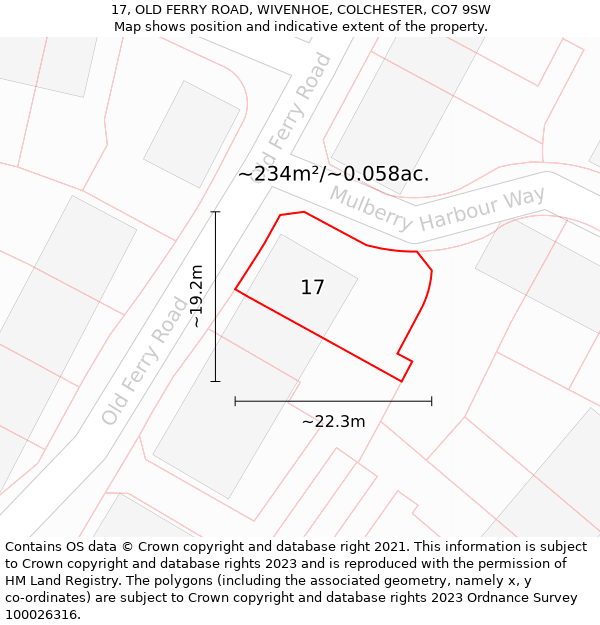 17, OLD FERRY ROAD, WIVENHOE, COLCHESTER, CO7 9SW: Plot and title map