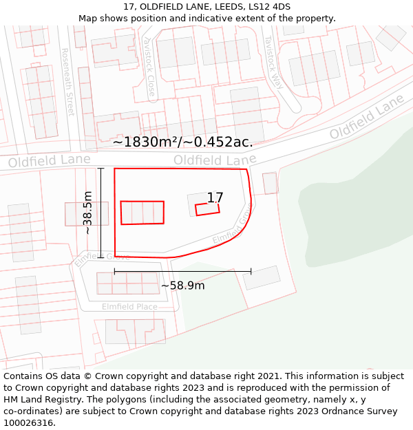 17, OLDFIELD LANE, LEEDS, LS12 4DS: Plot and title map