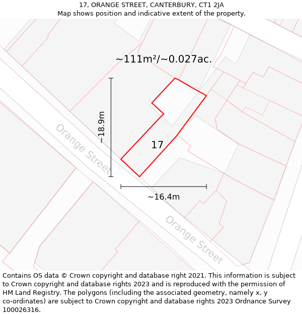 17, ORANGE STREET, CANTERBURY, CT1 2JA: Plot and title map