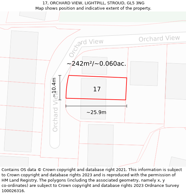 17, ORCHARD VIEW, LIGHTPILL, STROUD, GL5 3NG: Plot and title map