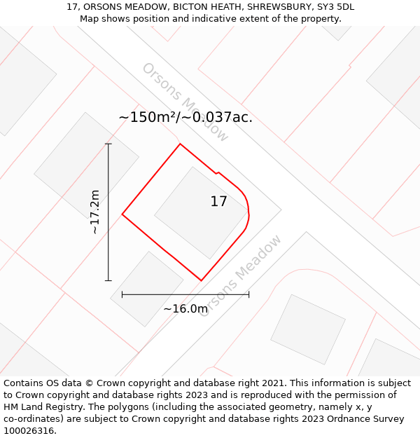 17, ORSONS MEADOW, BICTON HEATH, SHREWSBURY, SY3 5DL: Plot and title map