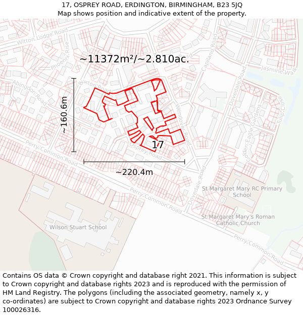 17, OSPREY ROAD, ERDINGTON, BIRMINGHAM, B23 5JQ: Plot and title map