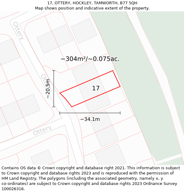 17, OTTERY, HOCKLEY, TAMWORTH, B77 5QH: Plot and title map