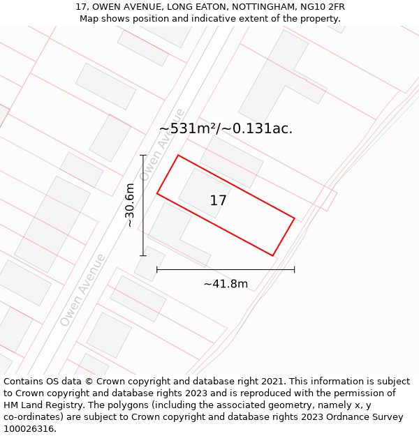 17, OWEN AVENUE, LONG EATON, NOTTINGHAM, NG10 2FR: Plot and title map