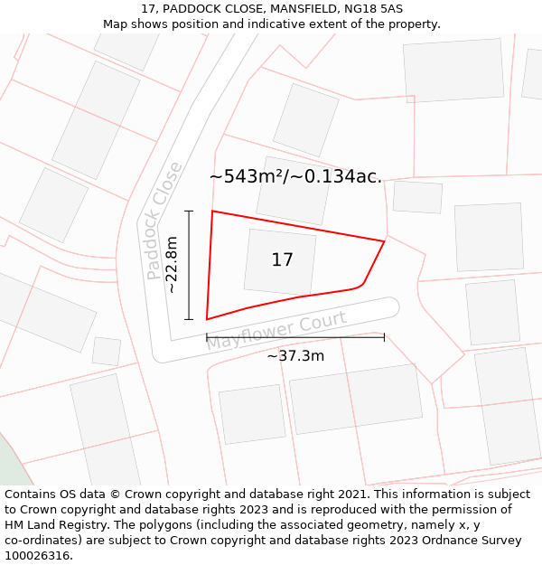 17, PADDOCK CLOSE, MANSFIELD, NG18 5AS: Plot and title map