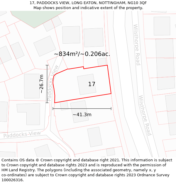 17, PADDOCKS VIEW, LONG EATON, NOTTINGHAM, NG10 3QF: Plot and title map