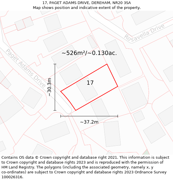 17, PAGET ADAMS DRIVE, DEREHAM, NR20 3SA: Plot and title map