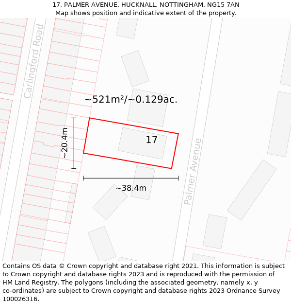 17, PALMER AVENUE, HUCKNALL, NOTTINGHAM, NG15 7AN: Plot and title map