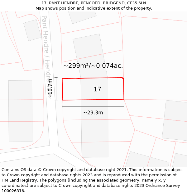 17, PANT HENDRE, PENCOED, BRIDGEND, CF35 6LN: Plot and title map