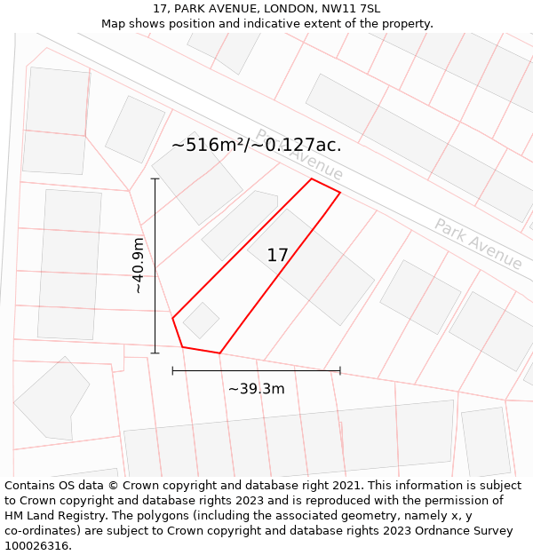17, PARK AVENUE, LONDON, NW11 7SL: Plot and title map