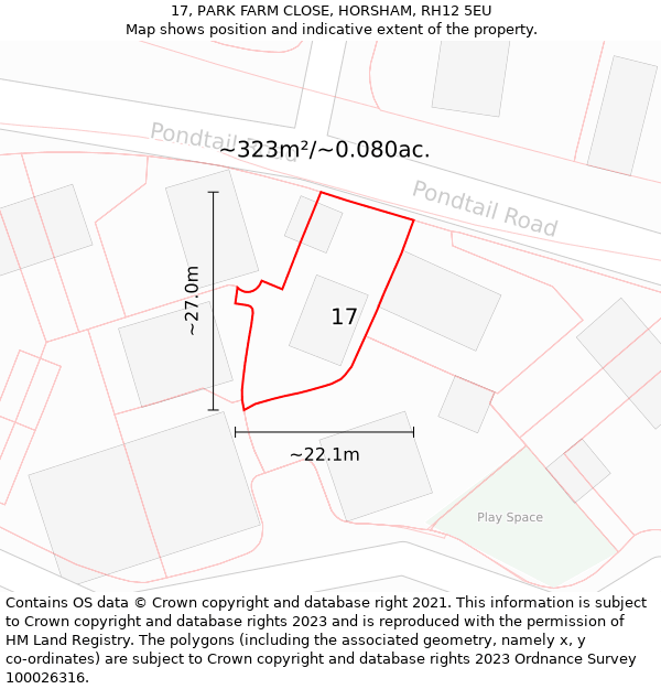 17, PARK FARM CLOSE, HORSHAM, RH12 5EU: Plot and title map