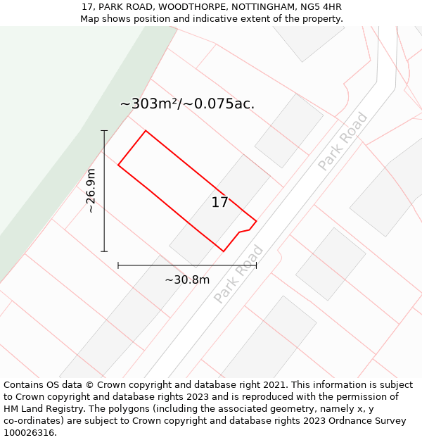 17, PARK ROAD, WOODTHORPE, NOTTINGHAM, NG5 4HR: Plot and title map