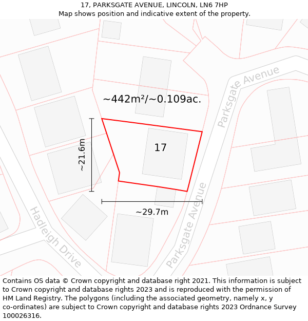 17, PARKSGATE AVENUE, LINCOLN, LN6 7HP: Plot and title map