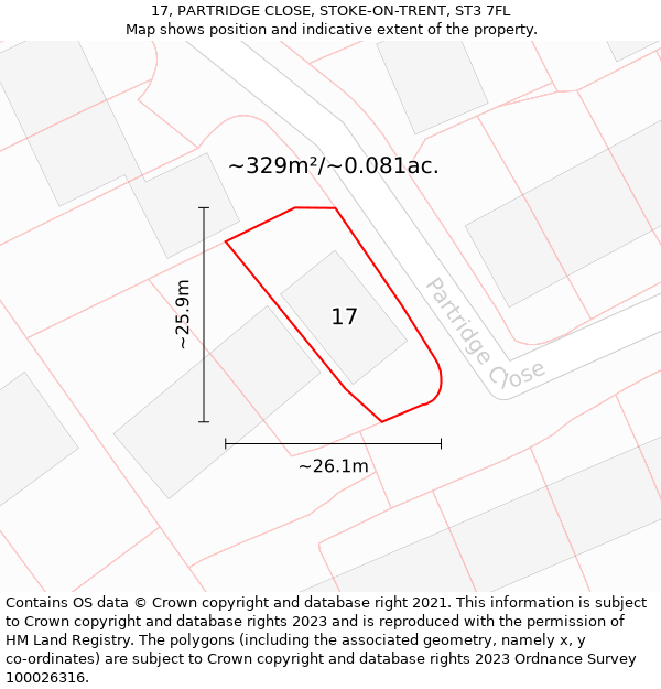 17, PARTRIDGE CLOSE, STOKE-ON-TRENT, ST3 7FL: Plot and title map