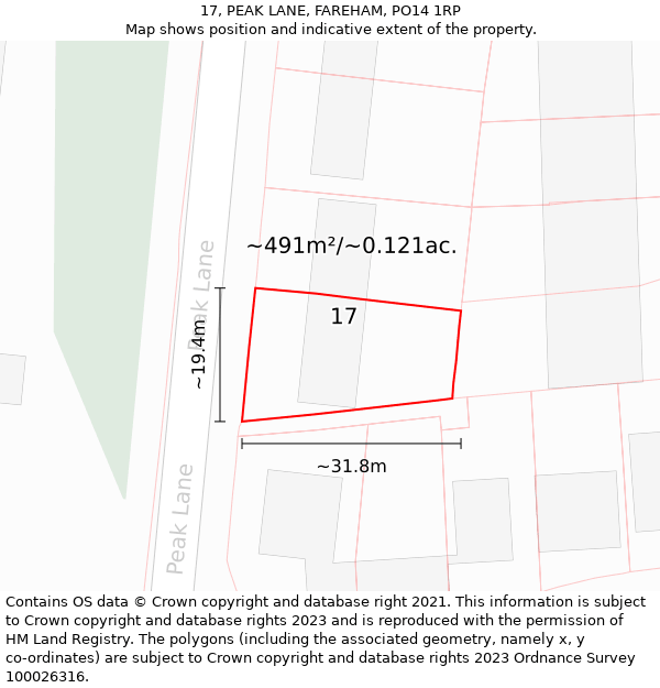 17, PEAK LANE, FAREHAM, PO14 1RP: Plot and title map