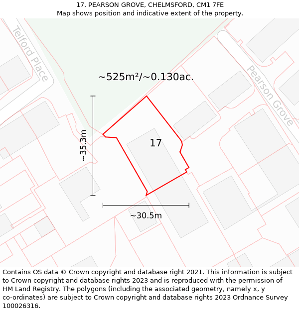 17, PEARSON GROVE, CHELMSFORD, CM1 7FE: Plot and title map