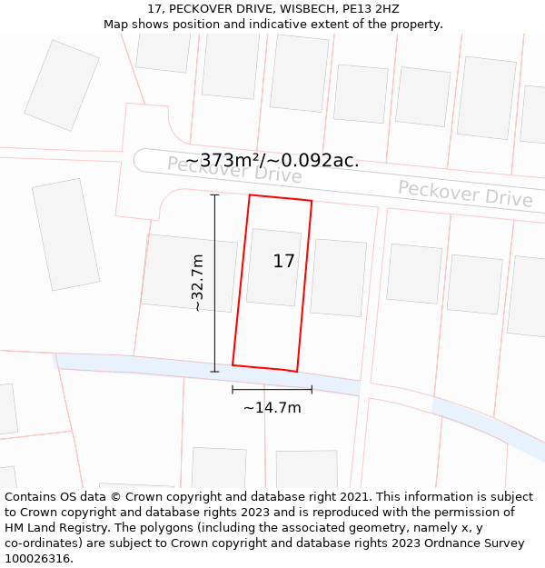 17, PECKOVER DRIVE, WISBECH, PE13 2HZ: Plot and title map