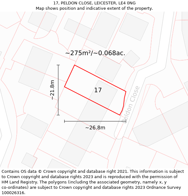 17, PELDON CLOSE, LEICESTER, LE4 0NG: Plot and title map