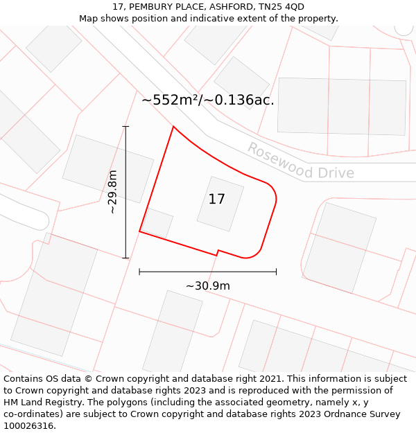 17, PEMBURY PLACE, ASHFORD, TN25 4QD: Plot and title map