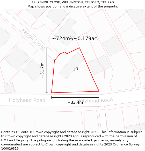 17, PENDIL CLOSE, WELLINGTON, TELFORD, TF1 2PQ: Plot and title map