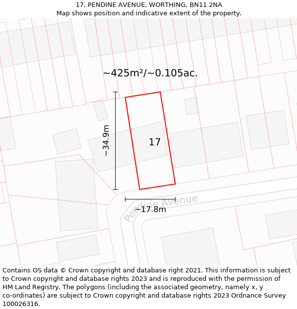 17, PENDINE AVENUE, WORTHING, BN11 2NA: Plot and title map