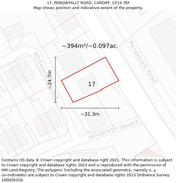 17, PENDWYALLT ROAD, CARDIFF, CF14 7EF: Plot and title map