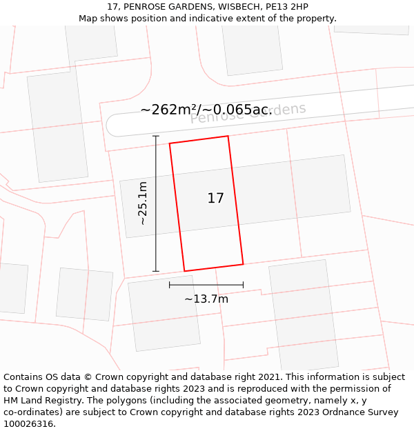 17, PENROSE GARDENS, WISBECH, PE13 2HP: Plot and title map