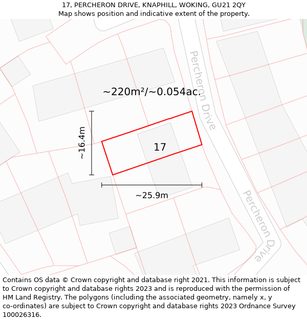 17, PERCHERON DRIVE, KNAPHILL, WOKING, GU21 2QY: Plot and title map