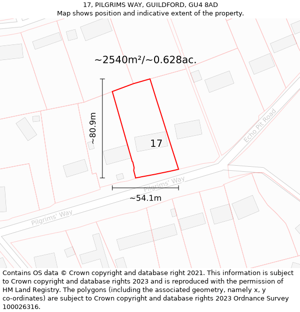 17, PILGRIMS WAY, GUILDFORD, GU4 8AD: Plot and title map