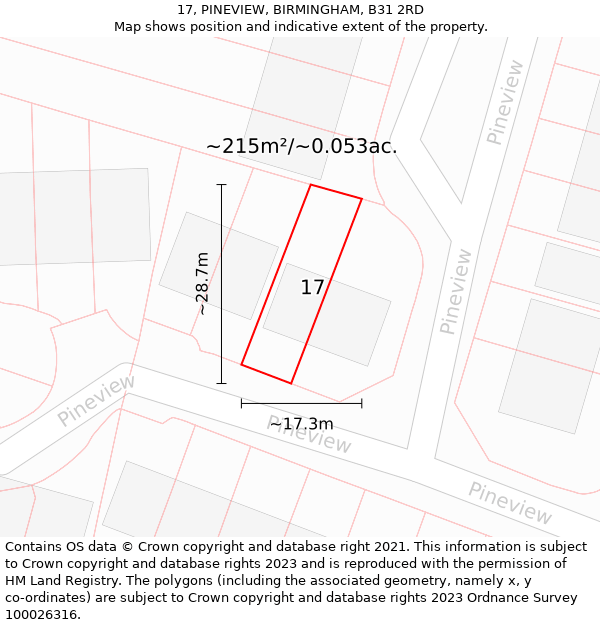 17, PINEVIEW, BIRMINGHAM, B31 2RD: Plot and title map