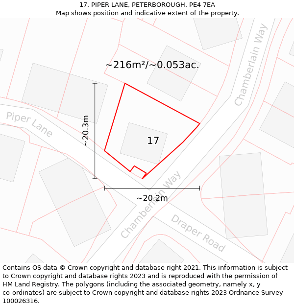 17, PIPER LANE, PETERBOROUGH, PE4 7EA: Plot and title map