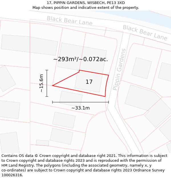 17, PIPPIN GARDENS, WISBECH, PE13 3XD: Plot and title map