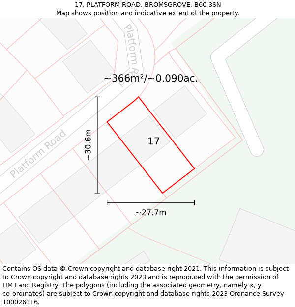 17, PLATFORM ROAD, BROMSGROVE, B60 3SN: Plot and title map