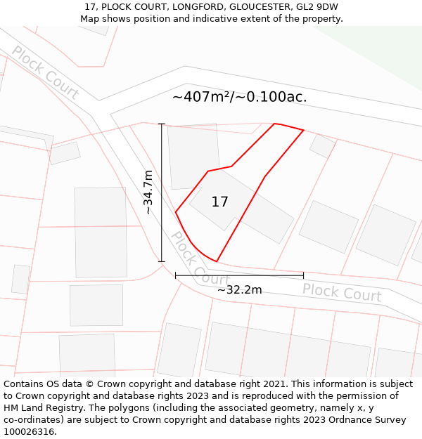 17, PLOCK COURT, LONGFORD, GLOUCESTER, GL2 9DW: Plot and title map