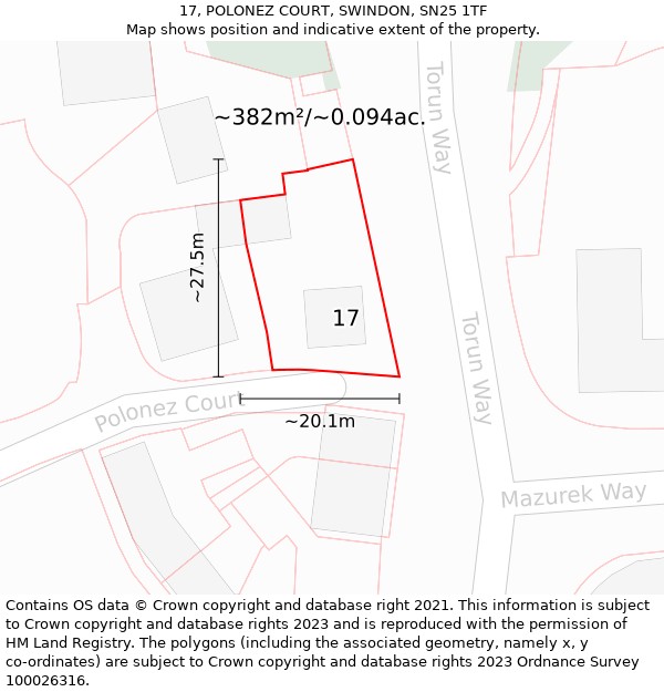 17, POLONEZ COURT, SWINDON, SN25 1TF: Plot and title map
