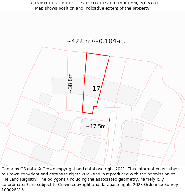 17, PORTCHESTER HEIGHTS, PORTCHESTER, FAREHAM, PO16 8JU: Plot and title map