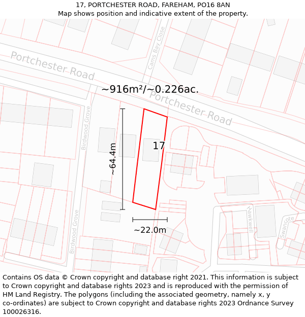 17, PORTCHESTER ROAD, FAREHAM, PO16 8AN: Plot and title map