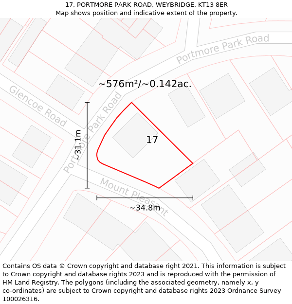 17, PORTMORE PARK ROAD, WEYBRIDGE, KT13 8ER: Plot and title map